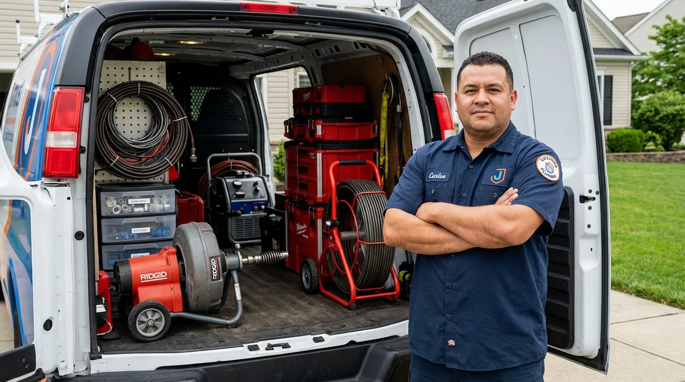 Professional drain cleaning equipment and Johns Plumbing LLC plumber in Webster