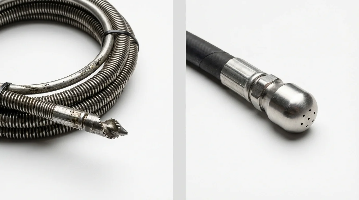 Drain snake cable and hydro jetting nozzle used for drain cleaning in Webster, SD